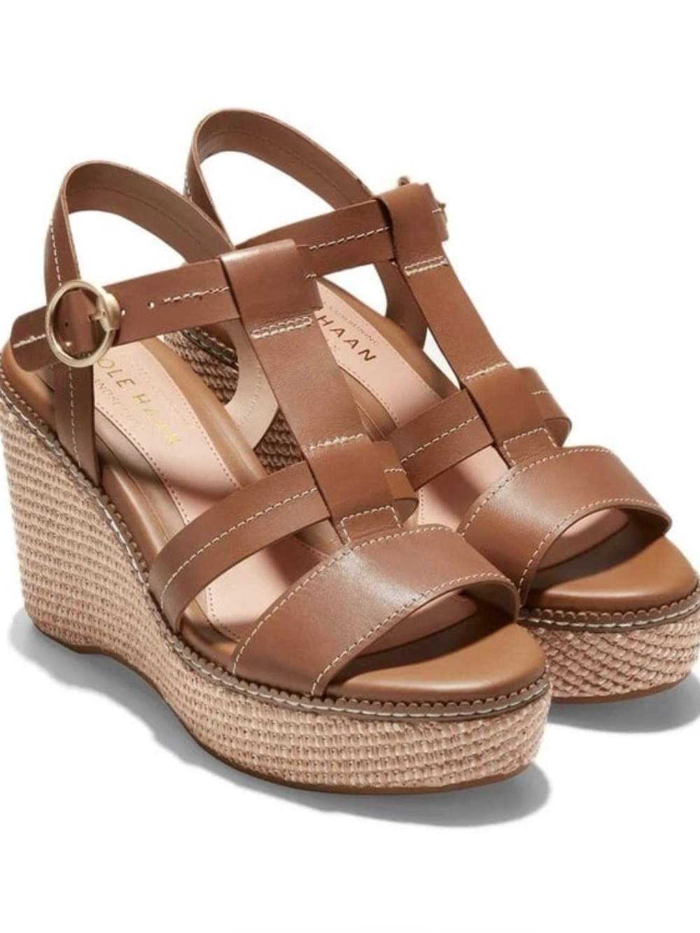 Cole Haan GrandPrø Cloudfeel Brown Leather Espadrille Wedge Sandals Women’s Sz 8